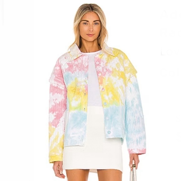 NWT LoveShackFancy Adelade Jacket in Rainbow Radial‎ Tie Dye Size Large - Picture 1 of 8